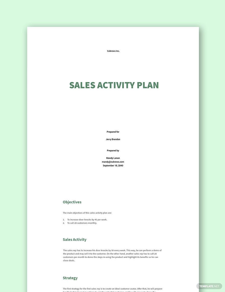 Sales Activity Plan Template