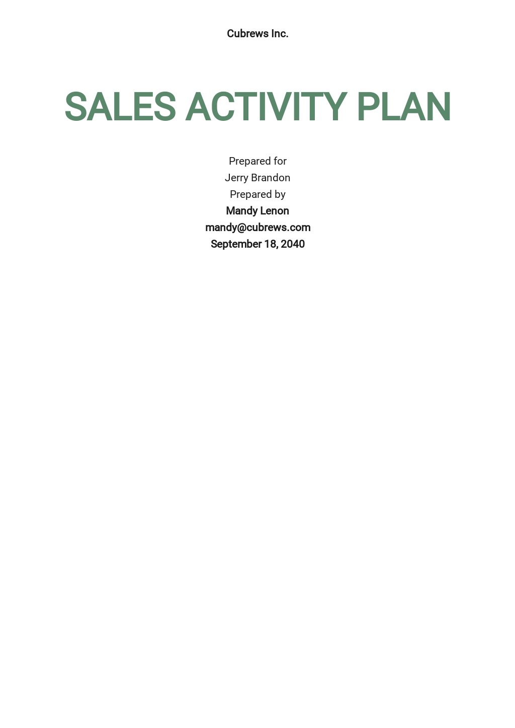 sample 306090 sales activities plan