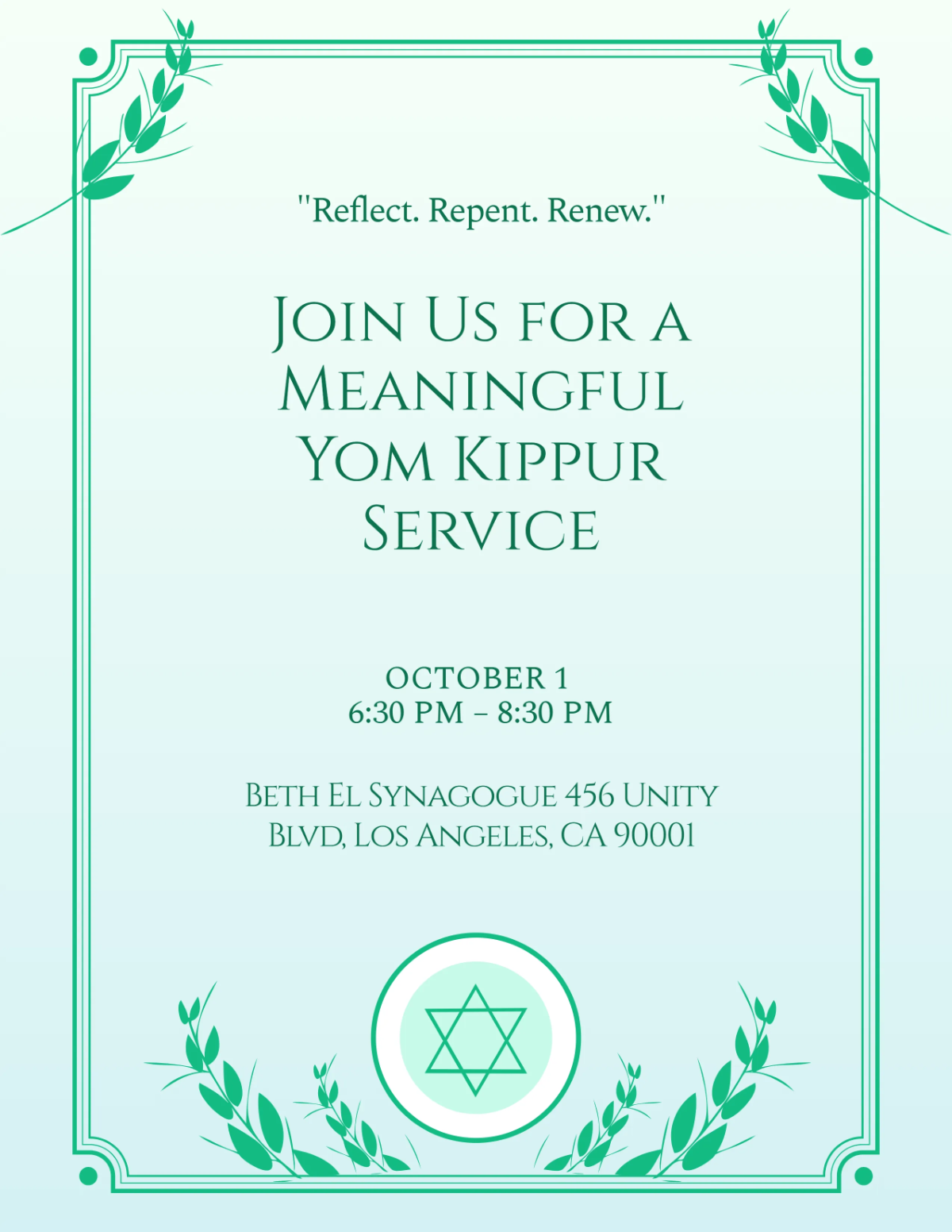 Free Yom Kippur Professional Flyer Template to Edit Online