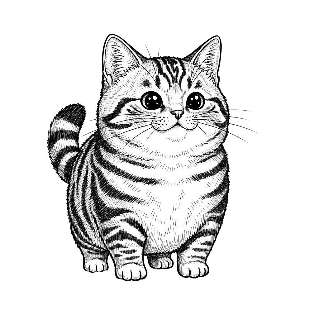 Free American Bobtail 3d Ink Drawing Cat Clipart Template to Edit Online