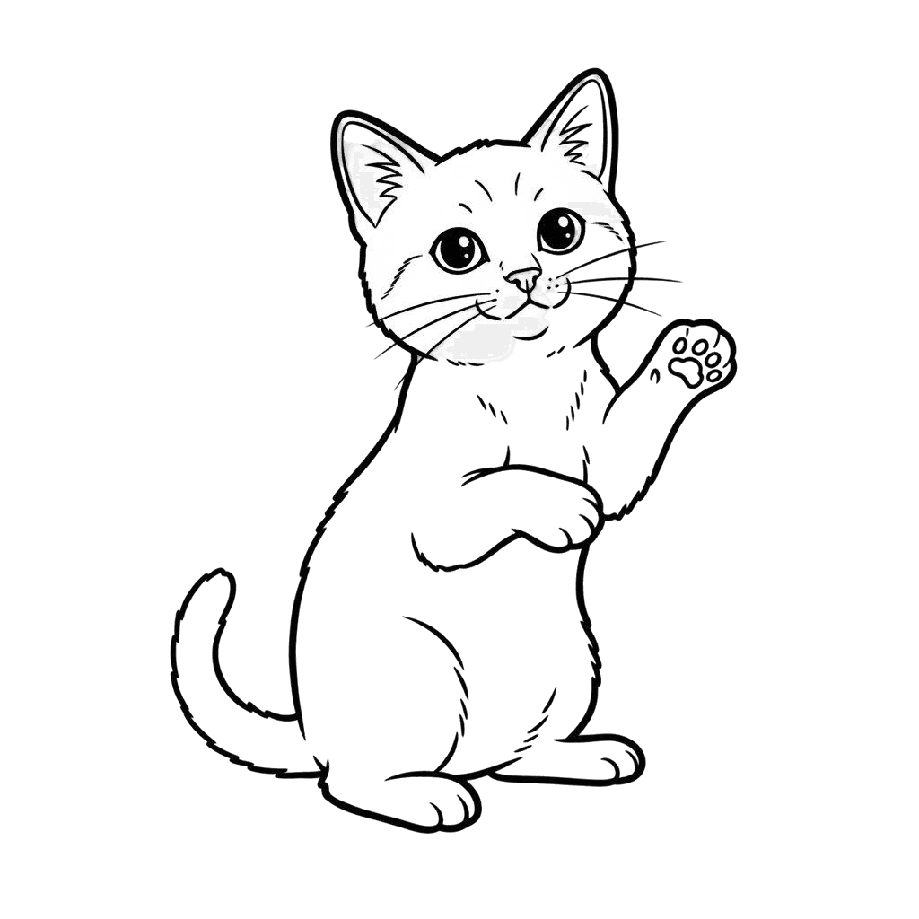 Free American Bobtail outline Ink Drawing Cat Clipart Template to Edit Online