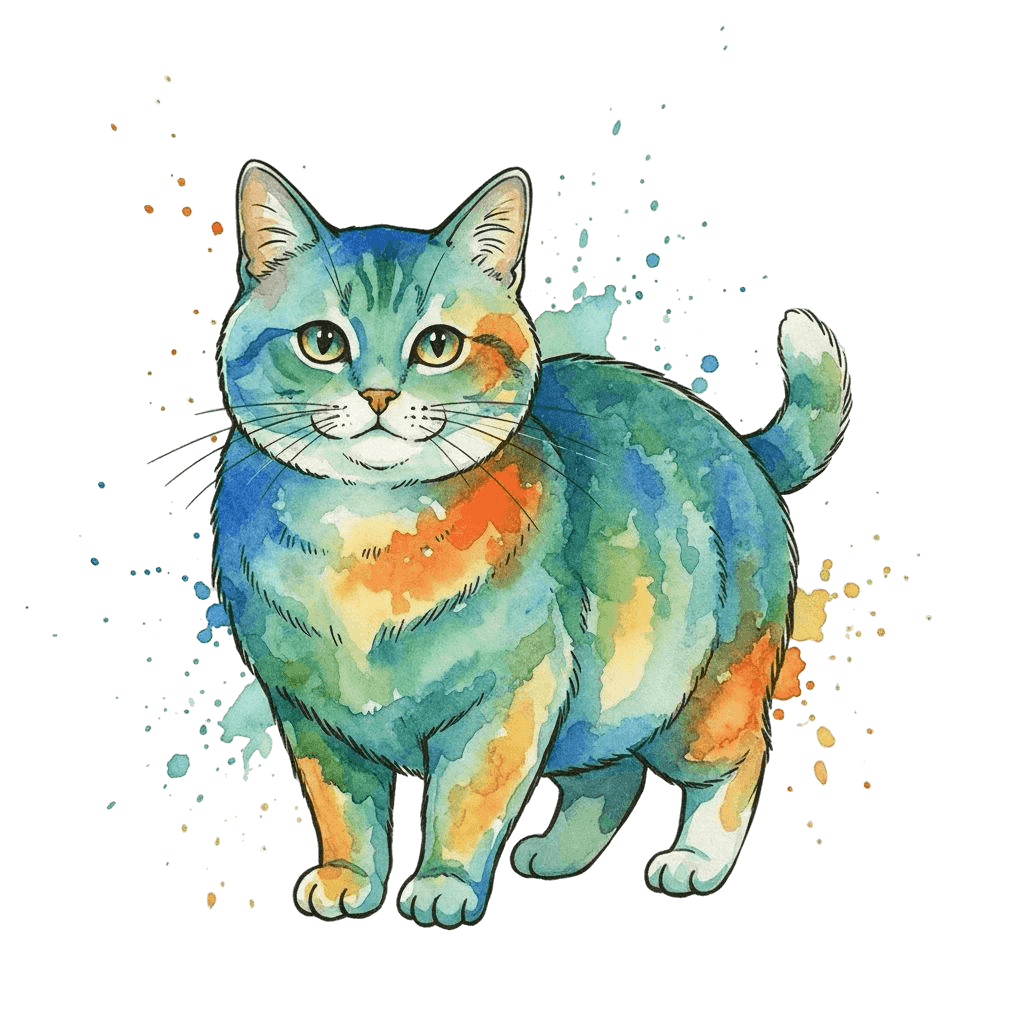 Free American Bobtail silhouette Watercolor Cat Clipart Template to Edit Online