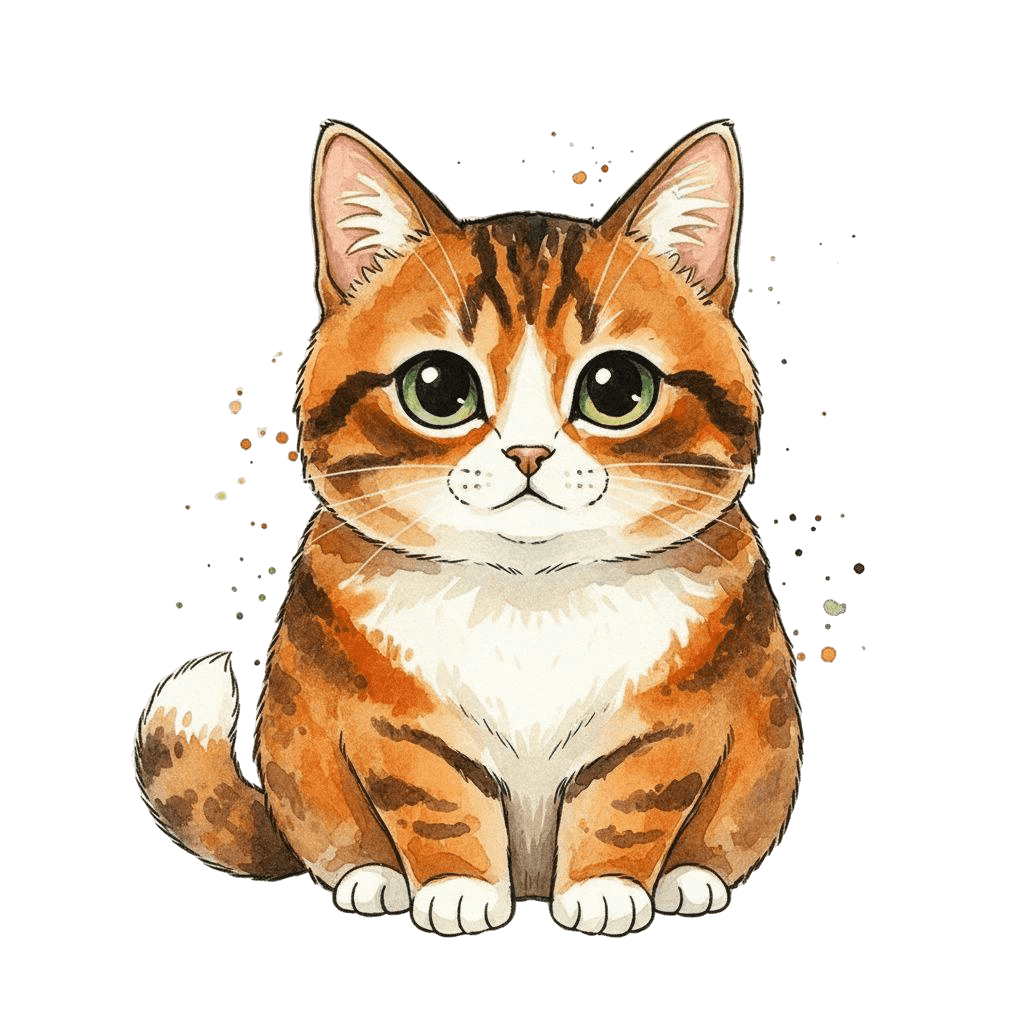Free American Bobtail cartoon Watercolor Cat Clipart Template to Edit Online
