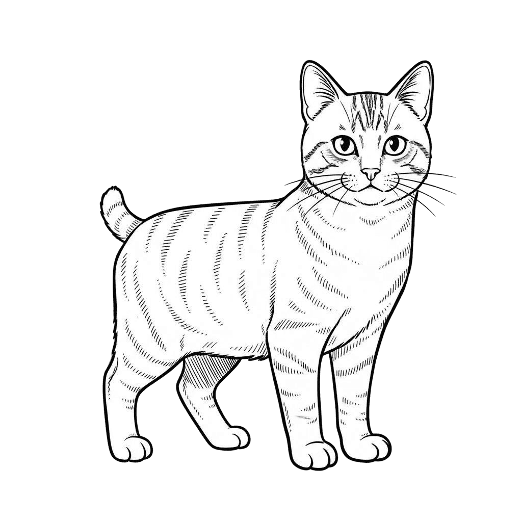 Free American Bobtail cartoon Ink Drawing Cat Clipart Template to Edit Online