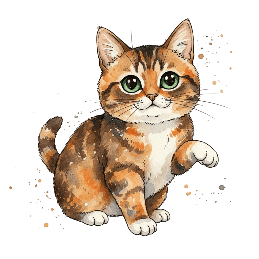 Free American Bobtail symbol Watercolor Cat Clipart Template to Edit Online