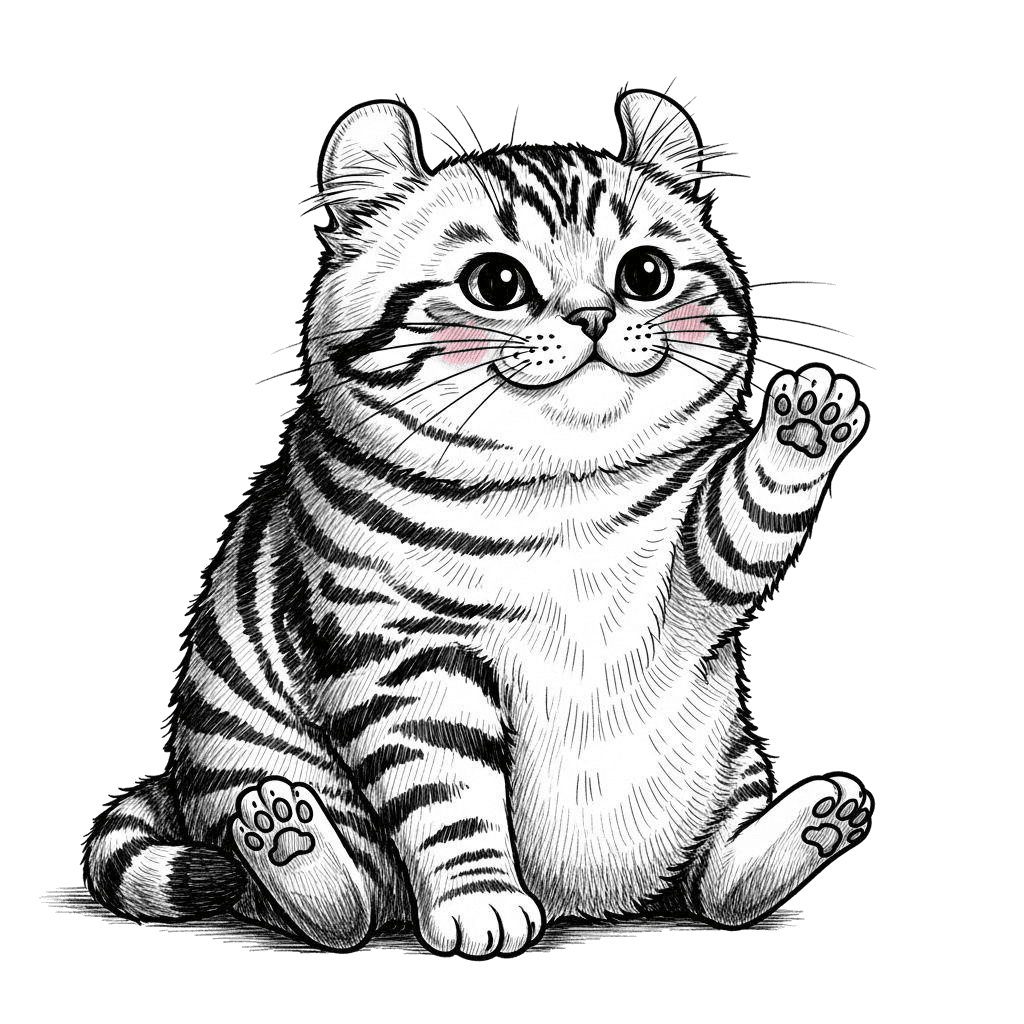 Free American Curl 3d Ink Drawing Cat Clipart Template to Edit Online