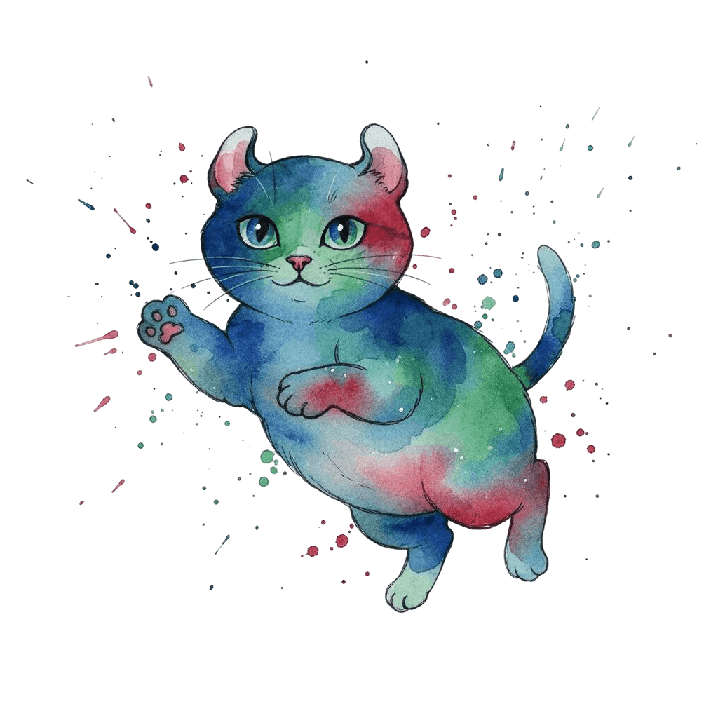 Free American Curl drawing Watercolor Cat Clipart Template to Edit Online