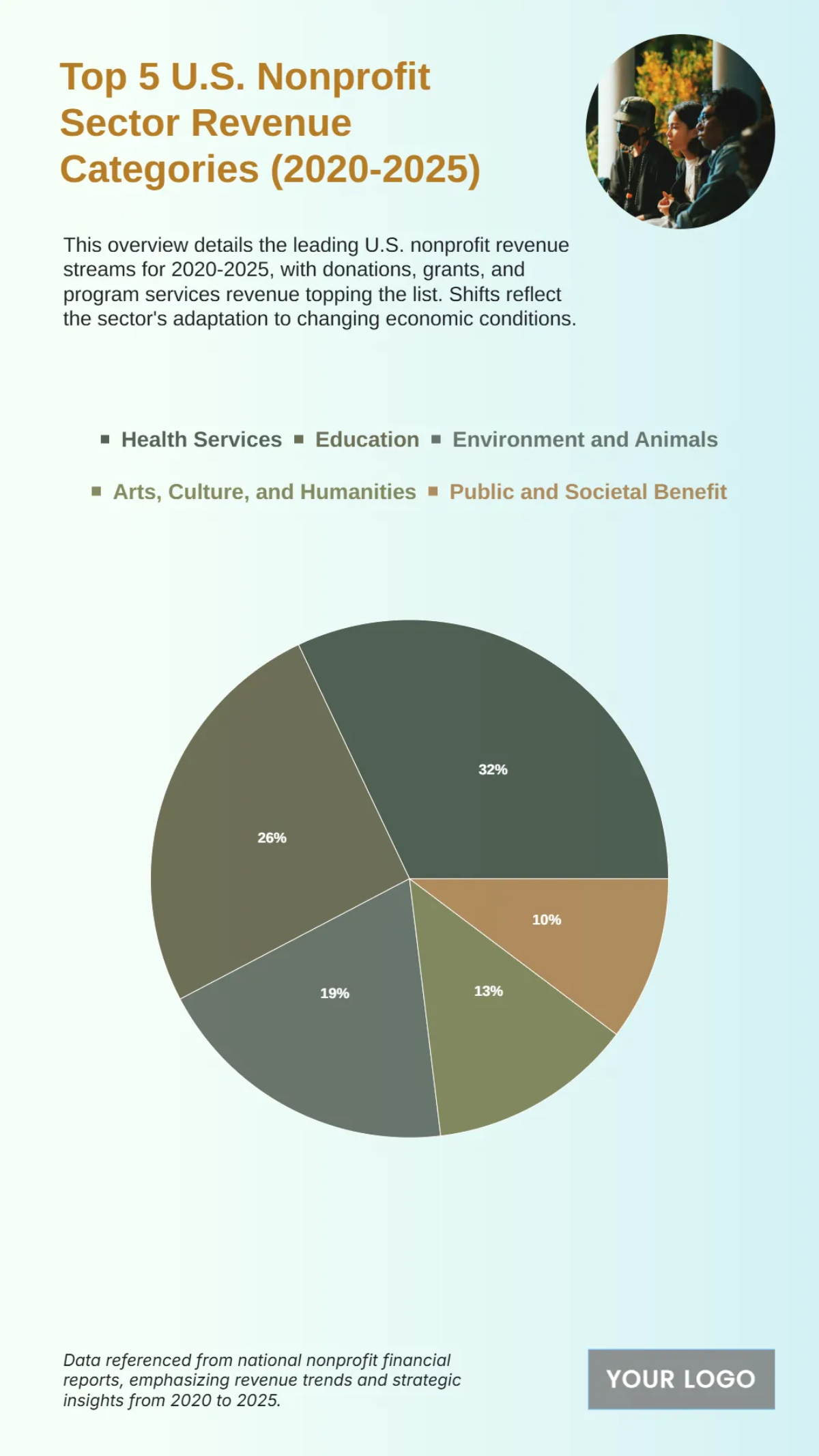 Free Top 5 U.S. Nonprofit Sector Revenue Categories (2020-2025) Chart to Edit Online