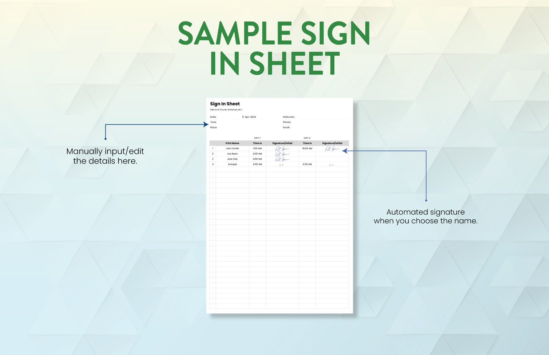 Sample Sign In Sheet Template