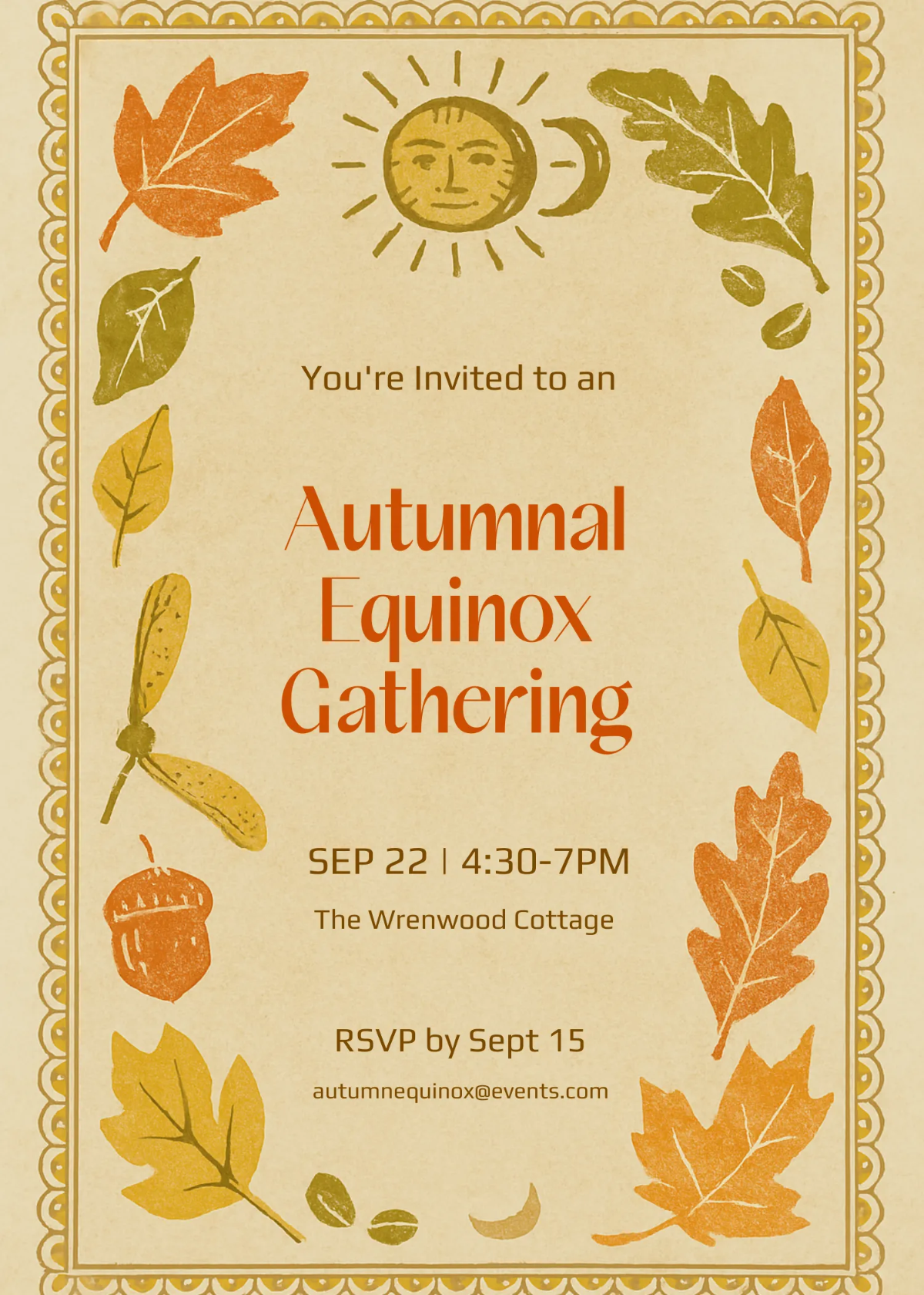 Free Vintage Autumnal Equinox Invitation Template to Edit Online