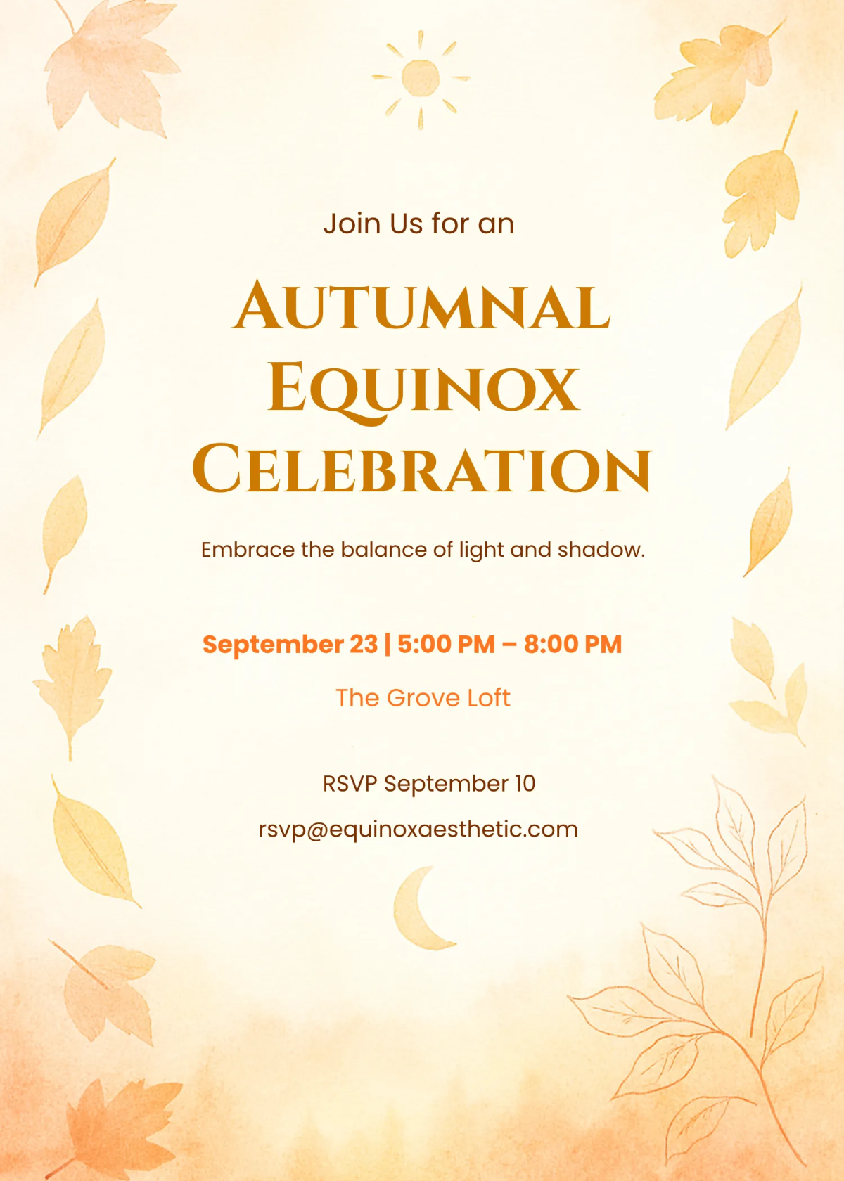 Free Aesthetic Autumnal Equinox Day Invitation Template to Edit Online