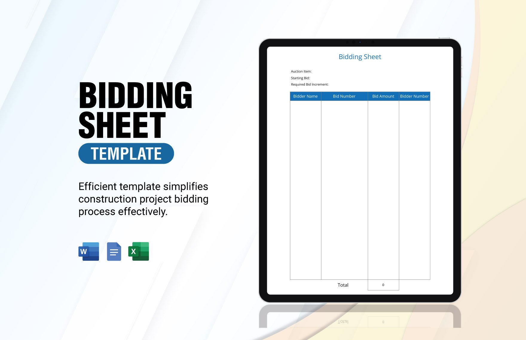 Bidding Sheet Template in Word, Google Docs, Excel