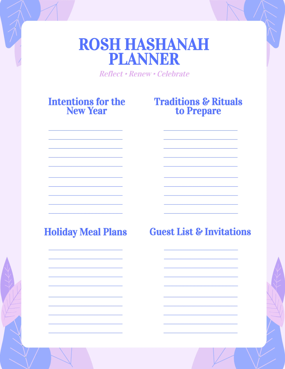 Free Blank Rosh Hashanah Planner Design Template to Edit Online