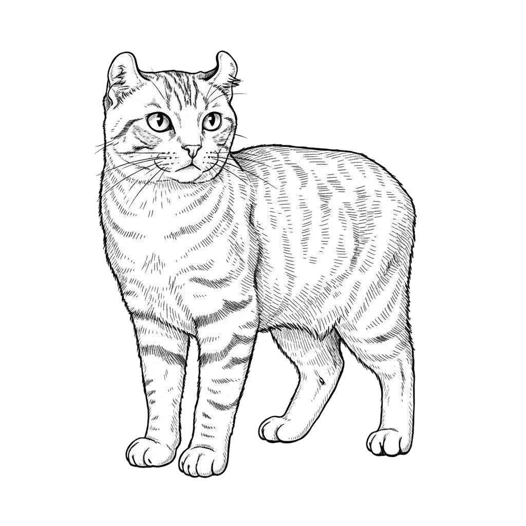 Free American Curl drawing Ink Drawing Cat Clipart Template to Edit Online