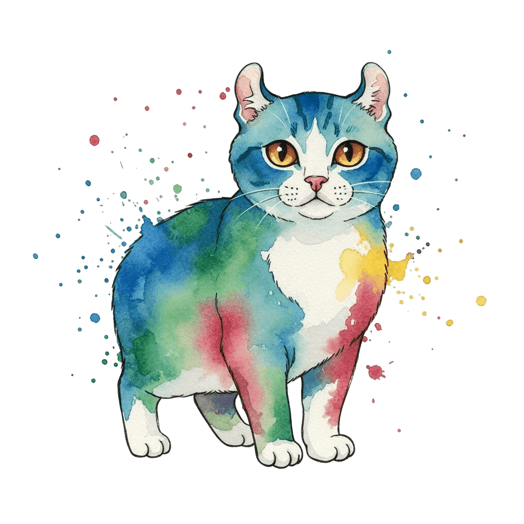 Free American Curl silhouette Watercolor Cat Clipart Template to Edit Online