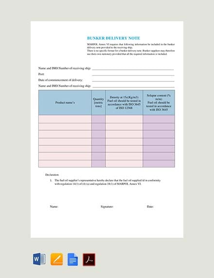 free bunker delivery note template