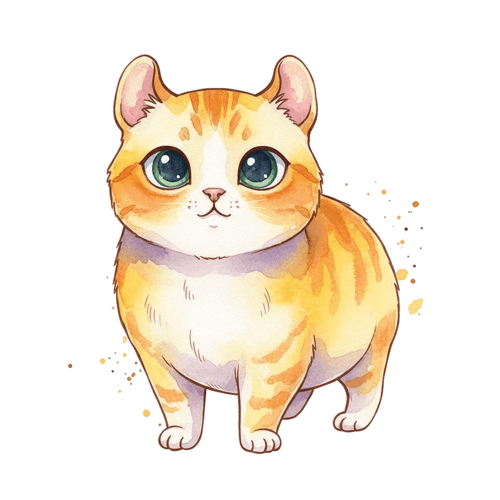 Free American Curl cartoon Watercolor Cat Clipart Template to Edit Online