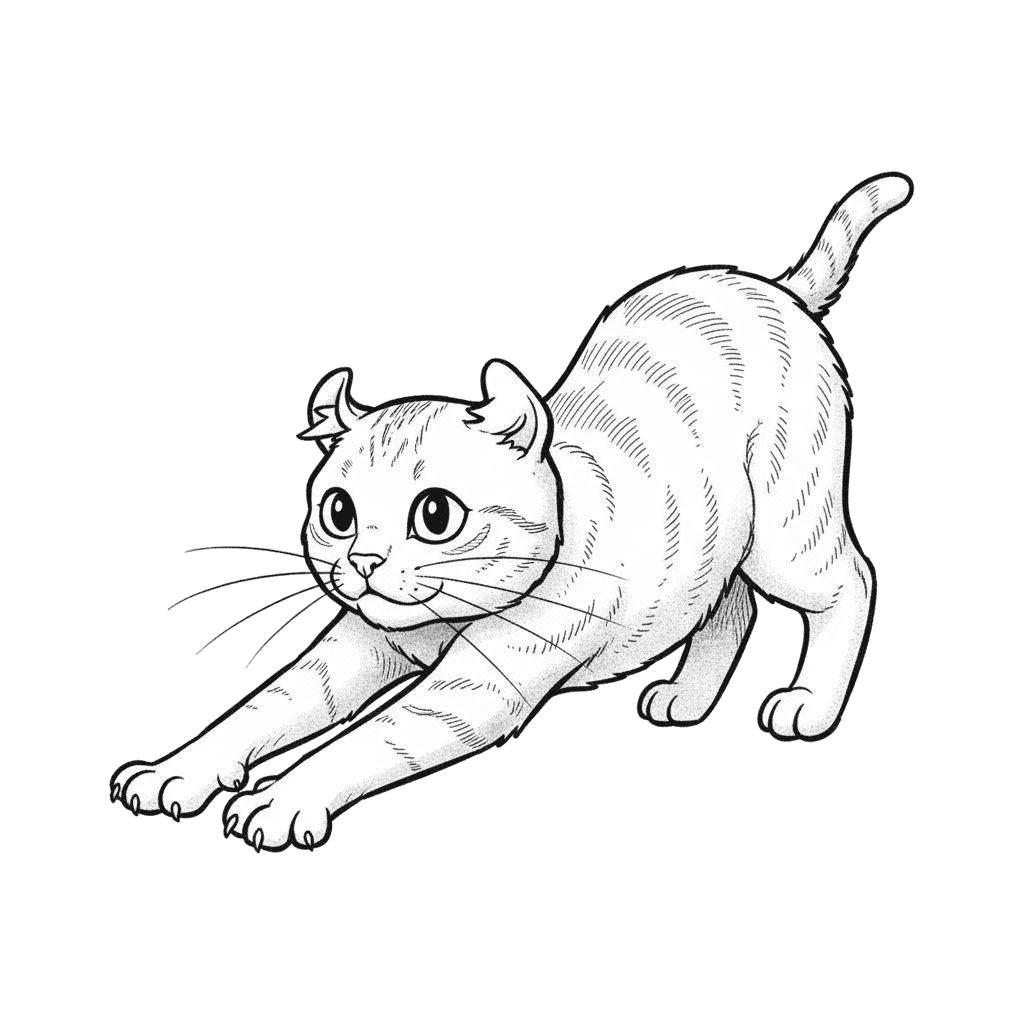 Free American Curl cartoon Ink Drawing Cat Clipart Template to Edit Online