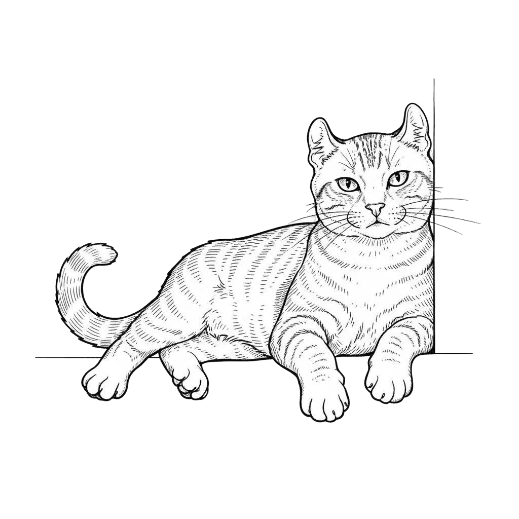 Free American Curl symbol Ink Drawing Cat Clipart Template to Edit Online