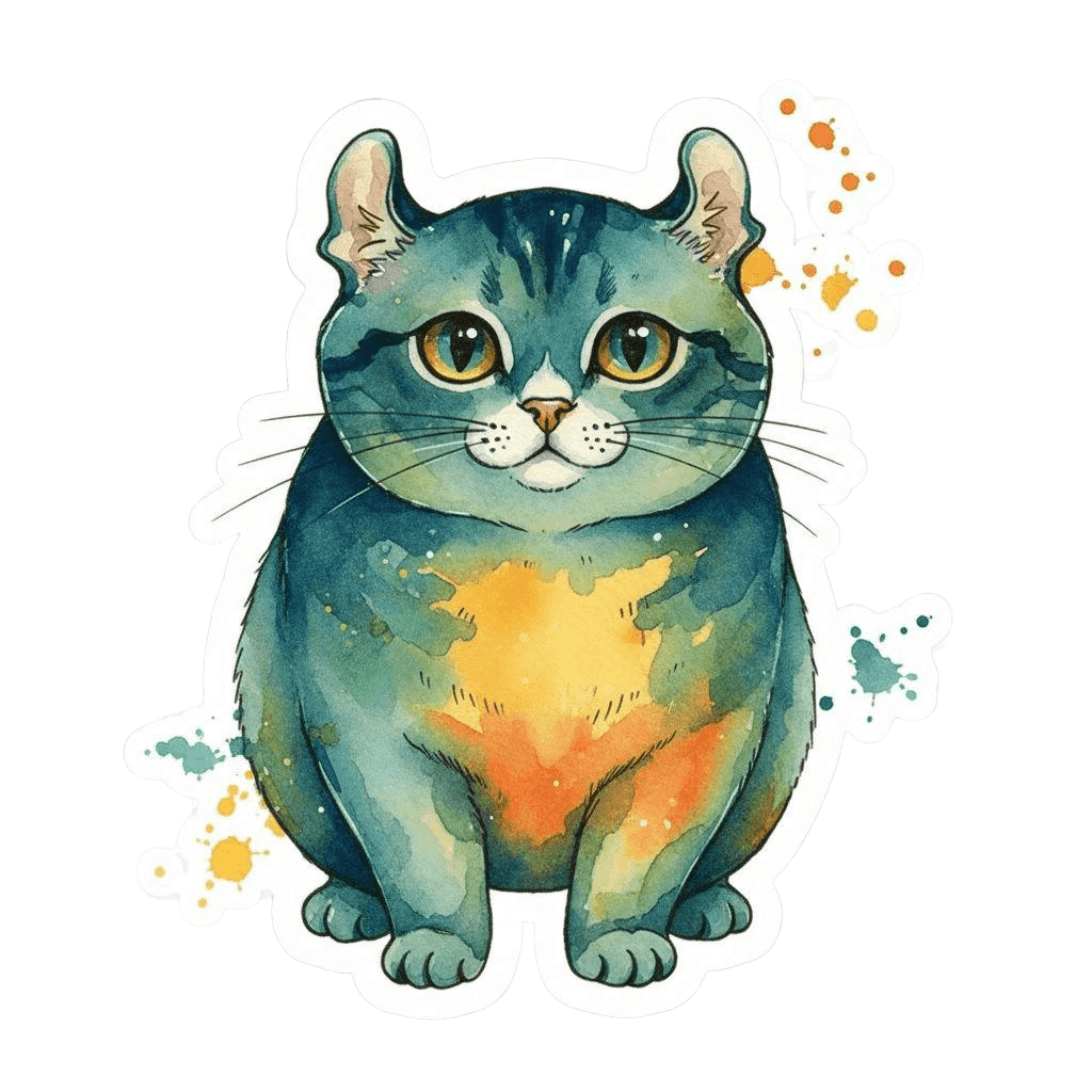 Free American Curl sticker Watercolor Cat Clipart Template to Edit Online