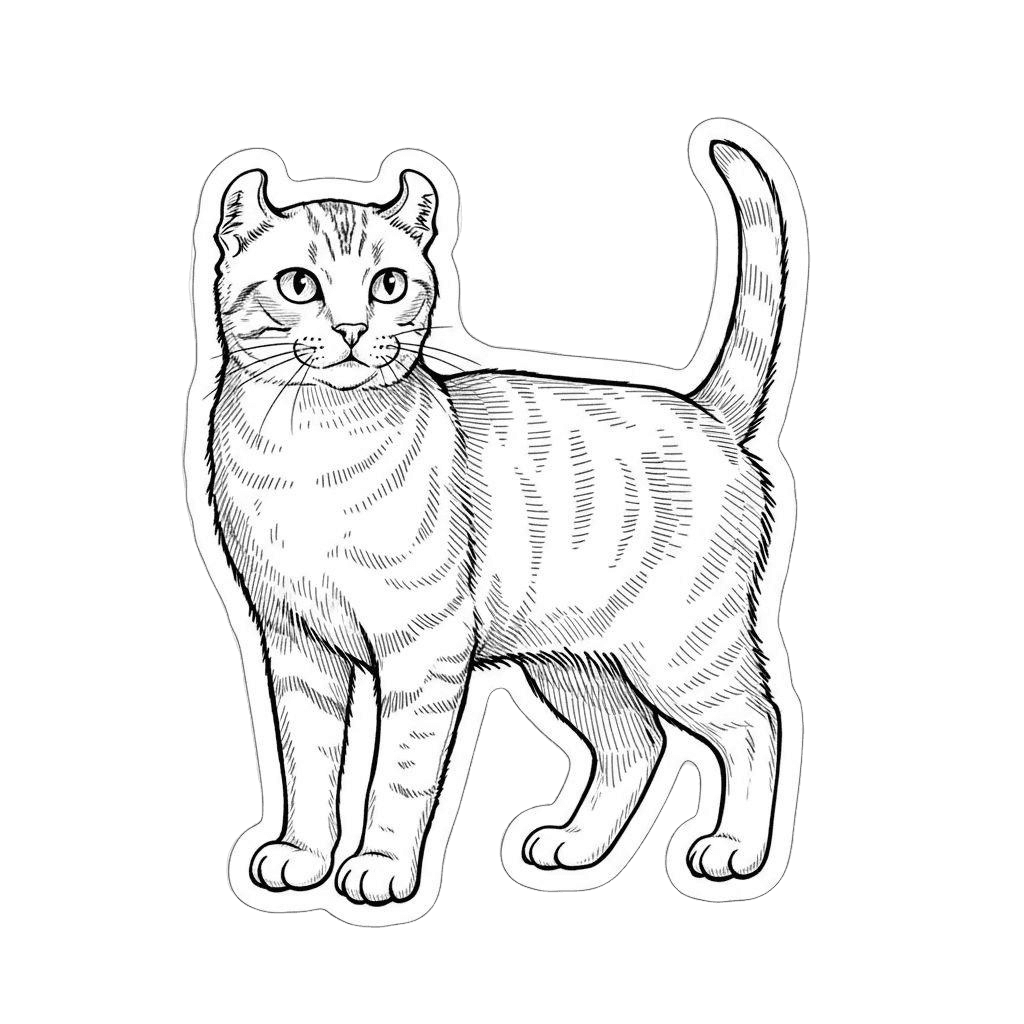 Free American Curl sticker Ink Drawing Cat Clipart Template to Edit Online