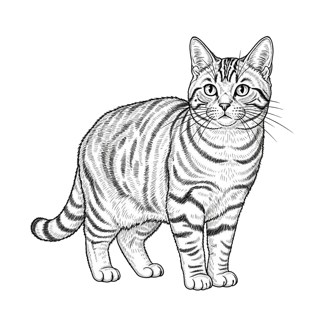 Free American Shorthair 3d Ink Drawing Cat Clipart Template to Edit Online