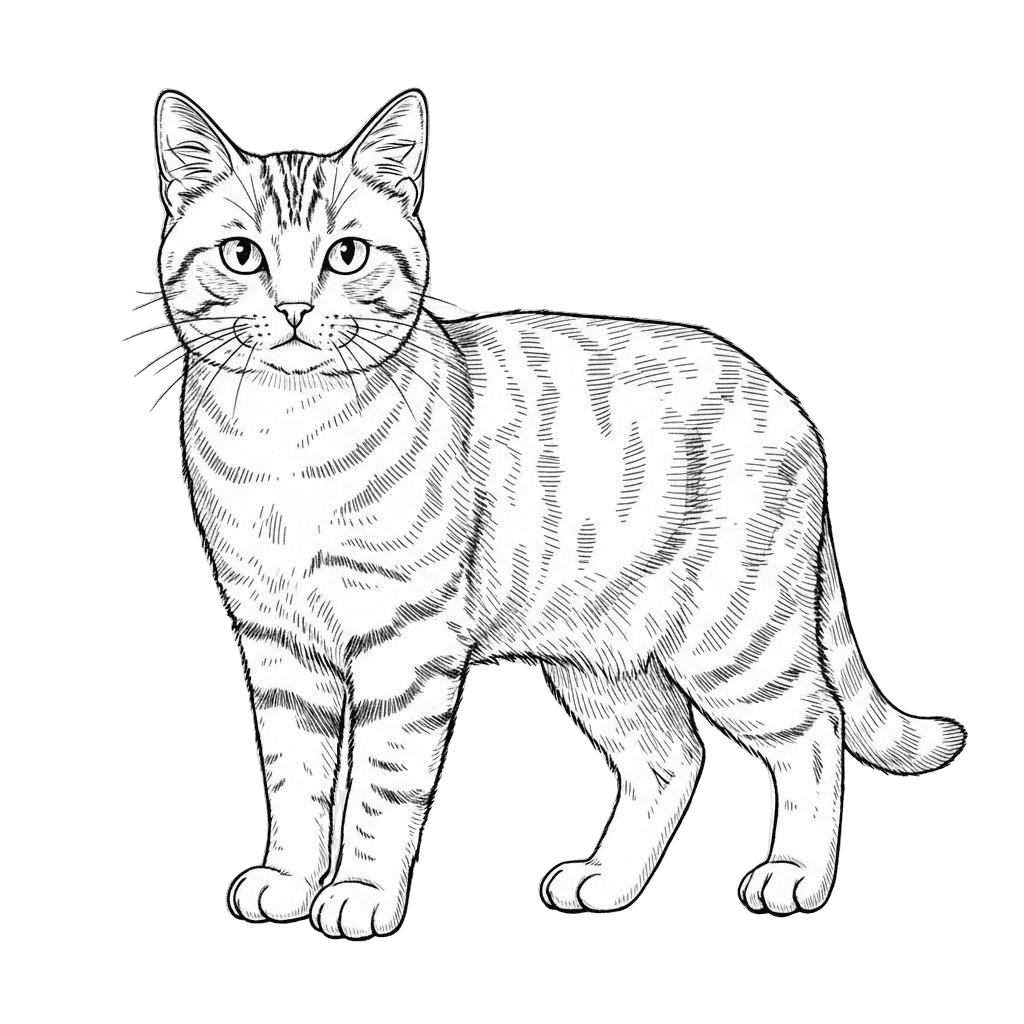 Free American Shorthair drawing Ink Drawing Cat Clipart Template to Edit Online