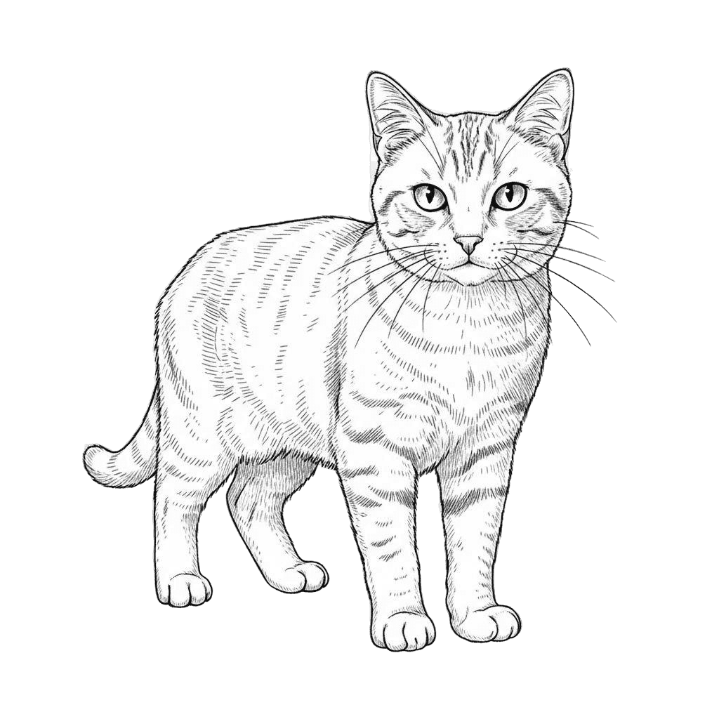 Free American Shorthair outline Ink Drawing Cat Clipart Template to Edit Online
