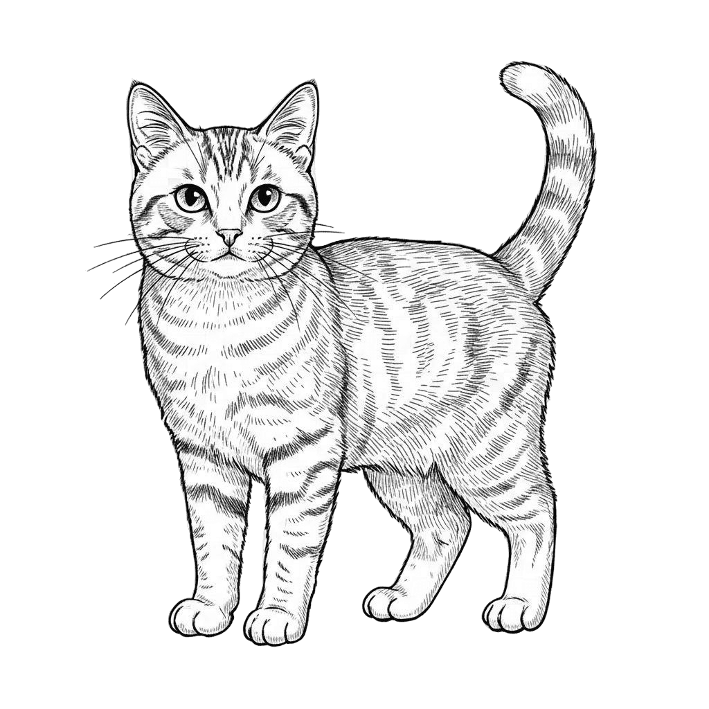 Free American Shorthair silhouette Ink Drawing Cat Clipart Template to Edit Online