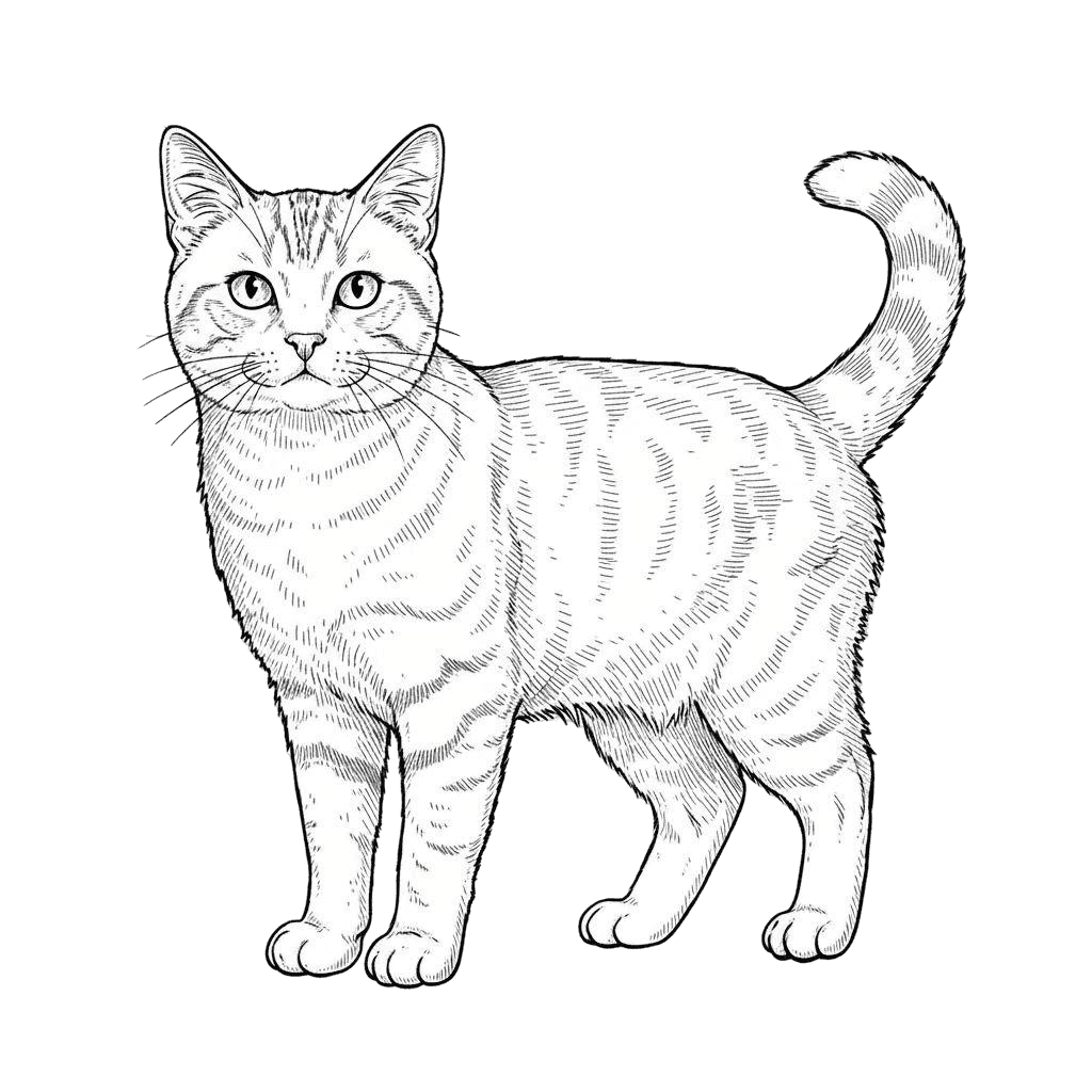Free American Shorthair Emoji Ink Drawing Cat Clipart Template to Edit Online