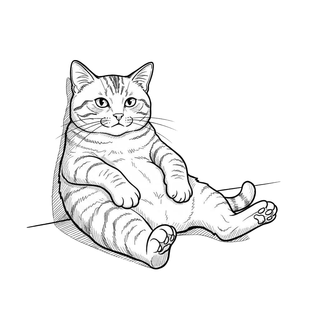 Free American Shorthair cartoon Ink Drawing Cat Clipart Template to Edit Online