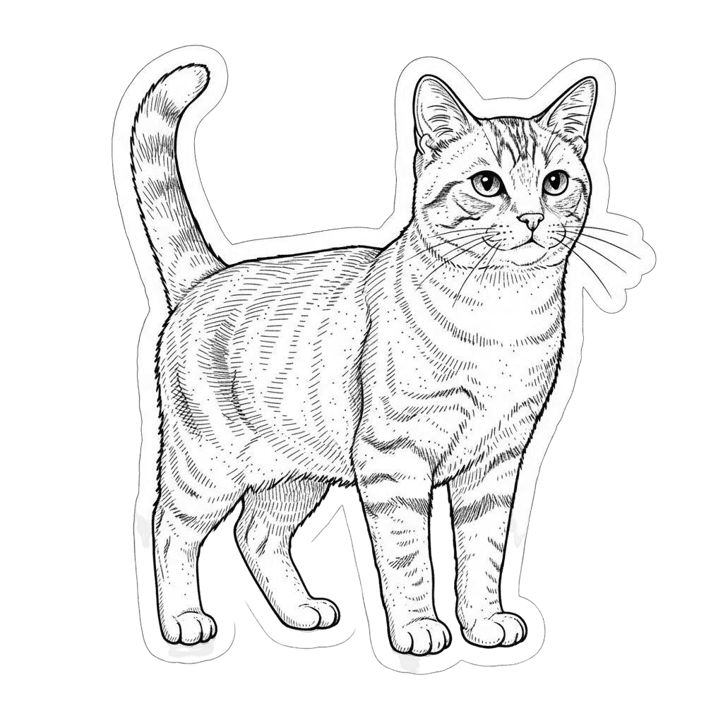 Free American Shorthair sticker Ink Drawing Cat Clipart Template to Edit Online