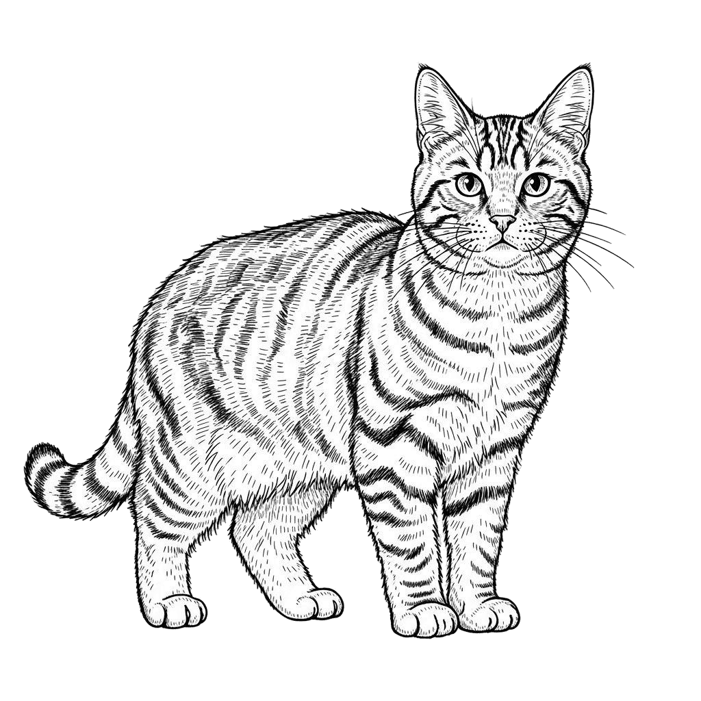 Free American Wirehair 3d Ink Drawing Cat Clipart Template to Edit Online