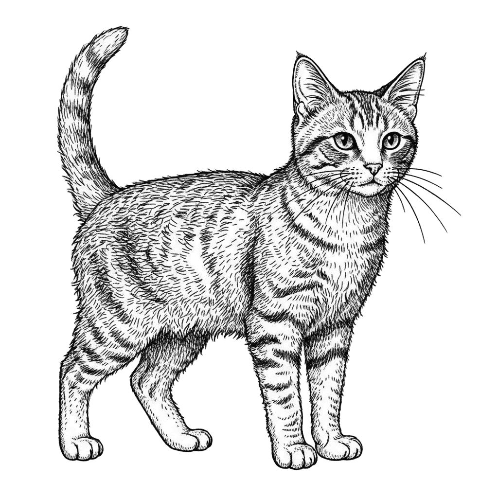 Free American Wirehair outline Ink Drawing Cat Clipart Template to Edit Online