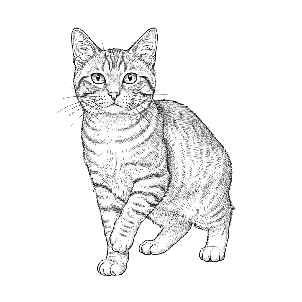 Free American Wirehair silhouette Ink Drawing Cat Clipart Template to Edit Online