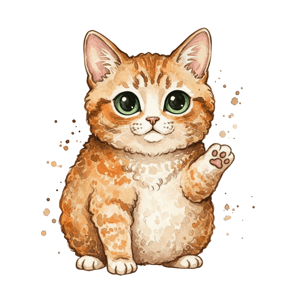 Free American Wirehair cartoon Watercolor Cat Clipart Template to Edit Online