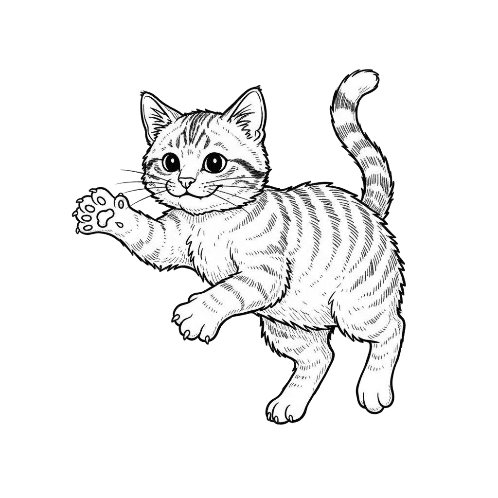 Free American Wirehair cartoon Ink Drawing Cat Clipart Template to Edit Online