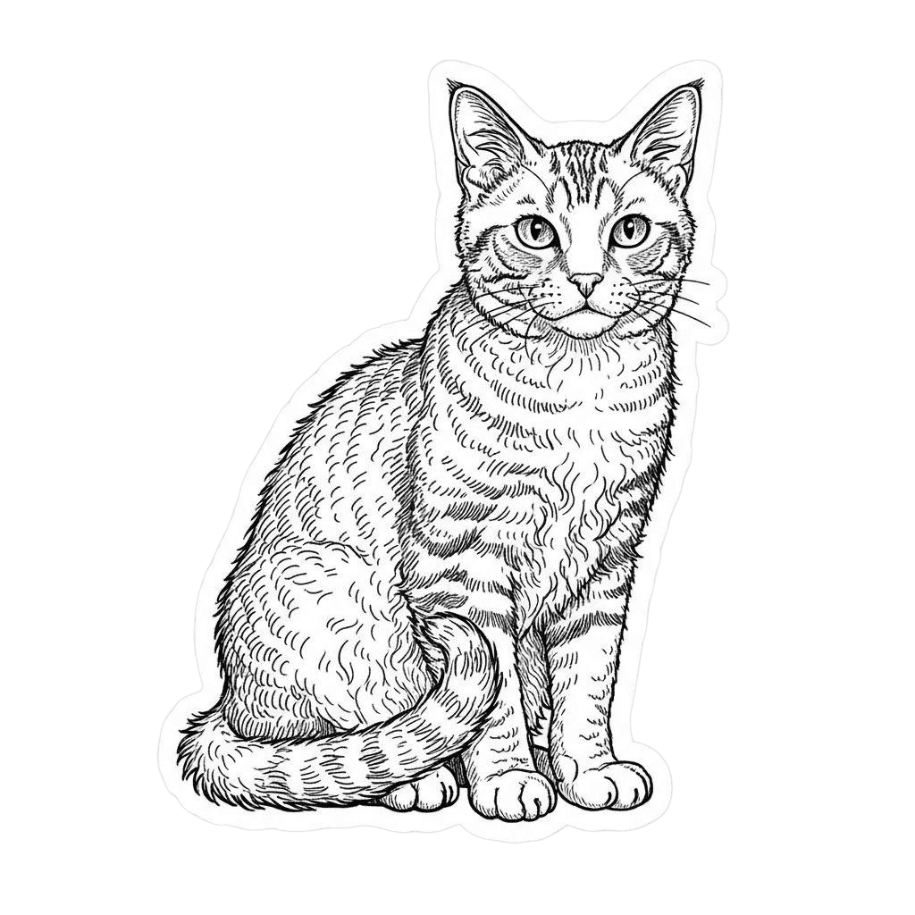 Free American Wirehair sticker Ink Drawing Cat Clipart Template to Edit Online