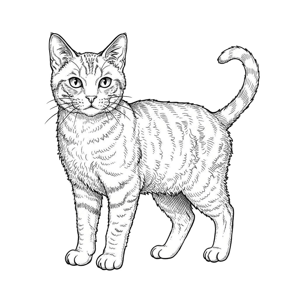 Free American Wirehair Clipart Ink Drawing Cat Clipart Template to Edit Online