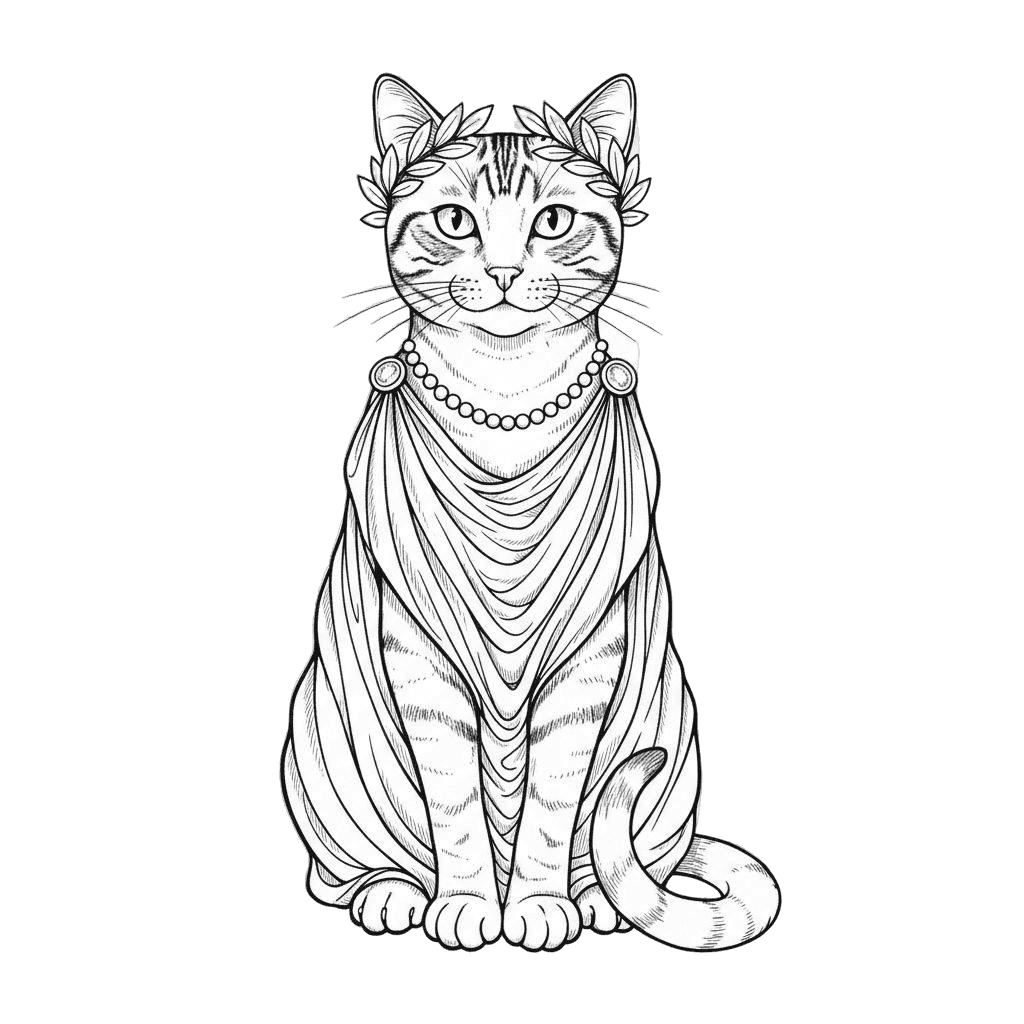Free Aphrodite outline Ink Drawing Cat Clipart Template to Edit Online