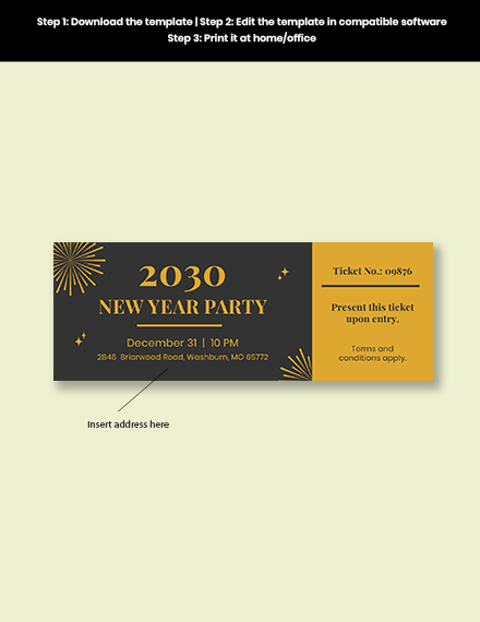 Free New Year Party Ticket Template to Edit Online