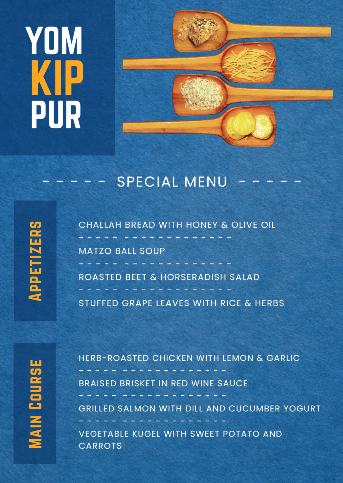Free Yom Kippur Menu Template to Edit Online