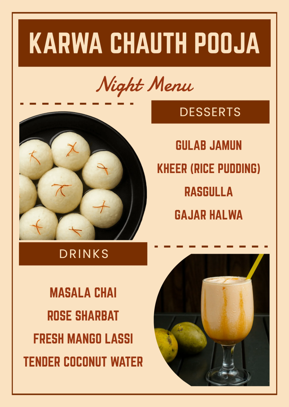 Free Karwa Chauth Pooja Night Menu Template to Edit Online