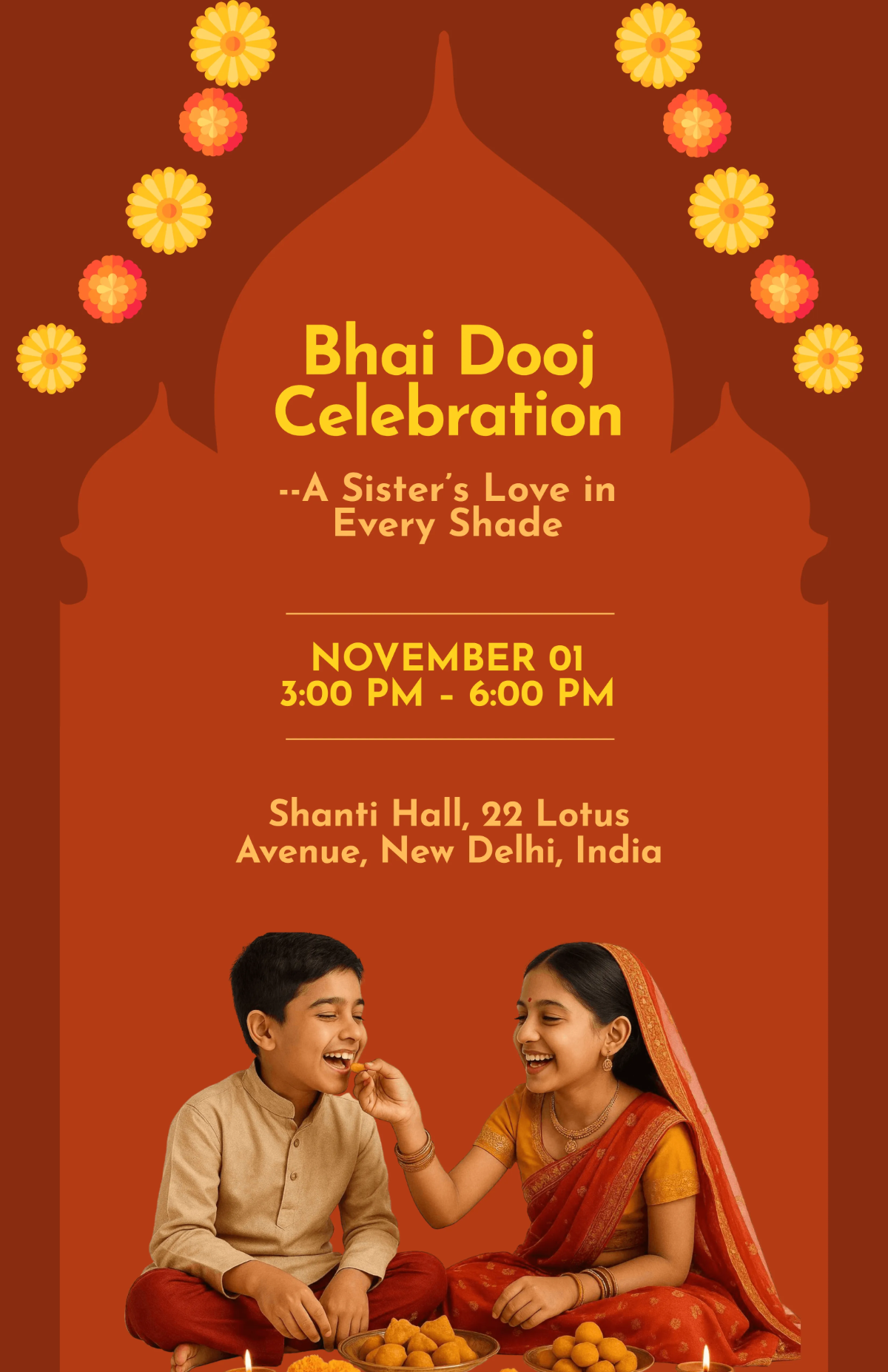 Free Colorful Sister Bhai Dooj Poster Template to Edit Online