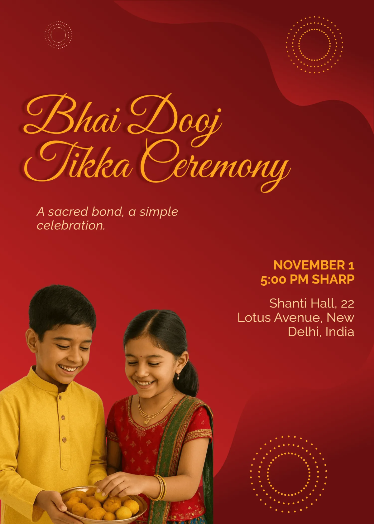 Free Minimalist Tika Bhai Dooj Invitation Template to Edit Online