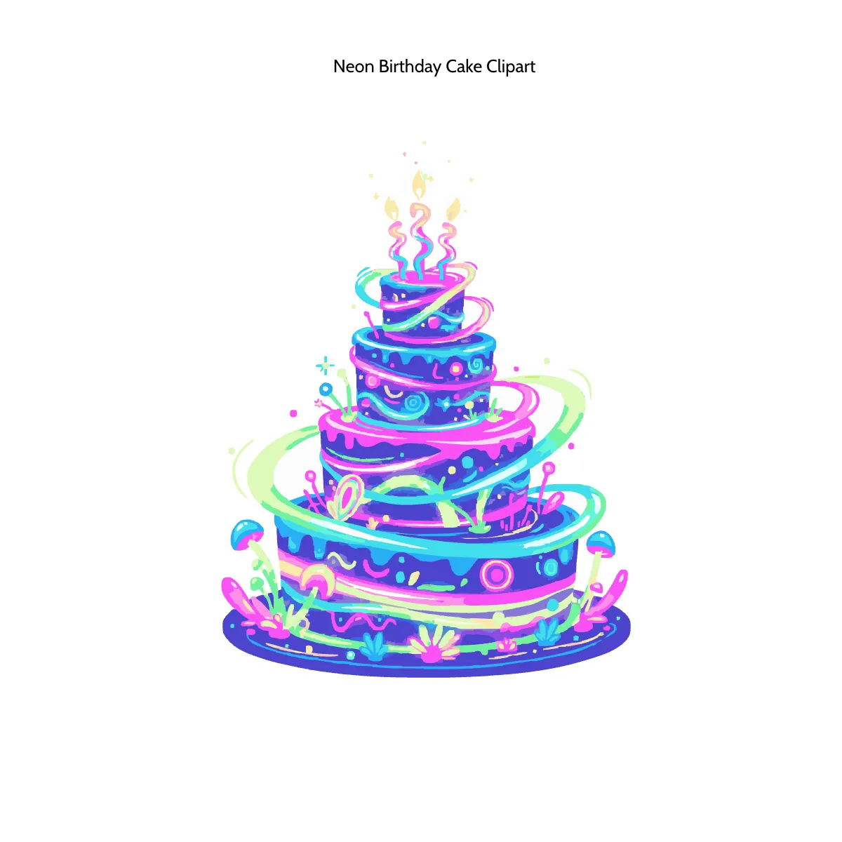 Free Neon Birthday Cake Clipart Template to Edit Online