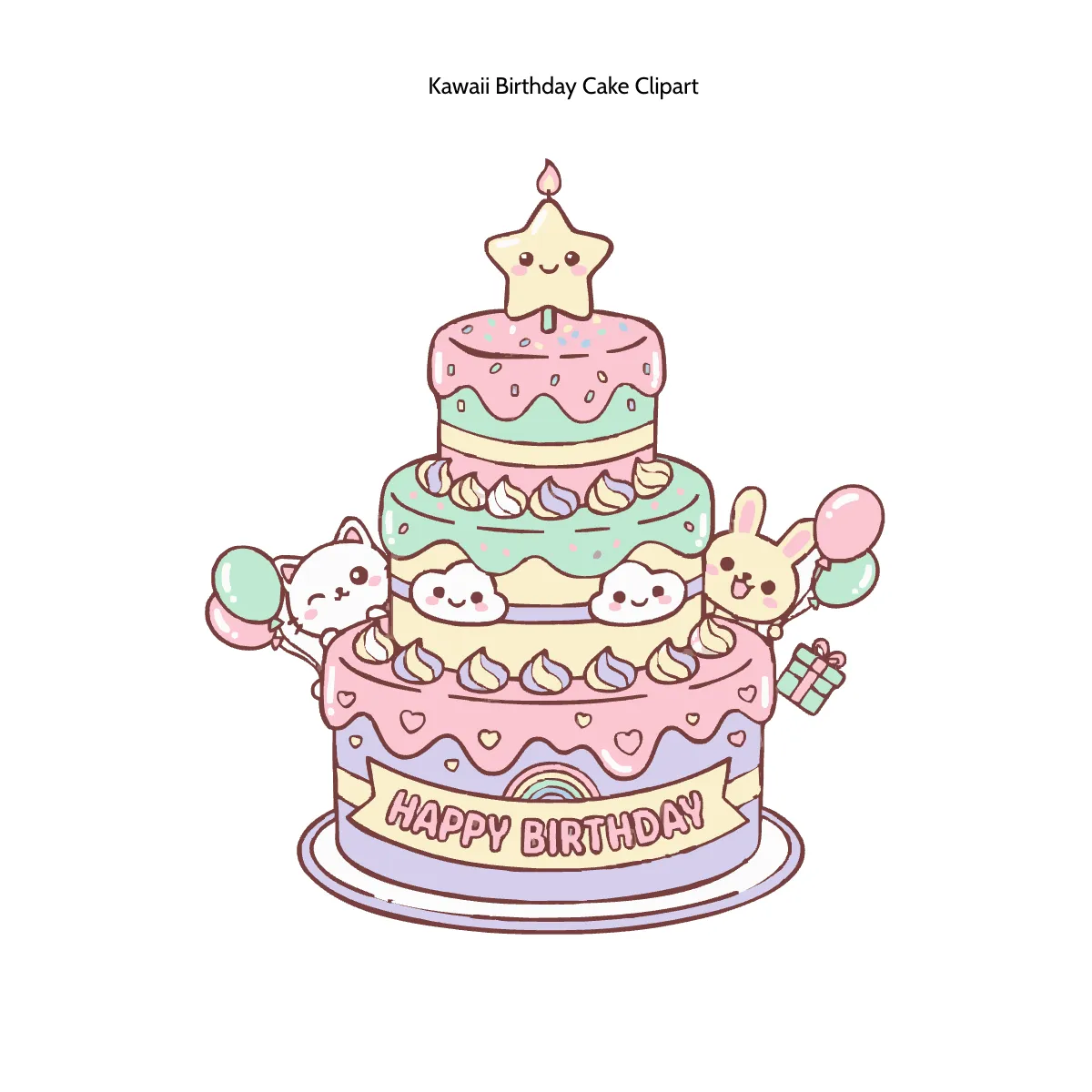 Free Kawaii Birthday Cake Clipart Template to Edit Online