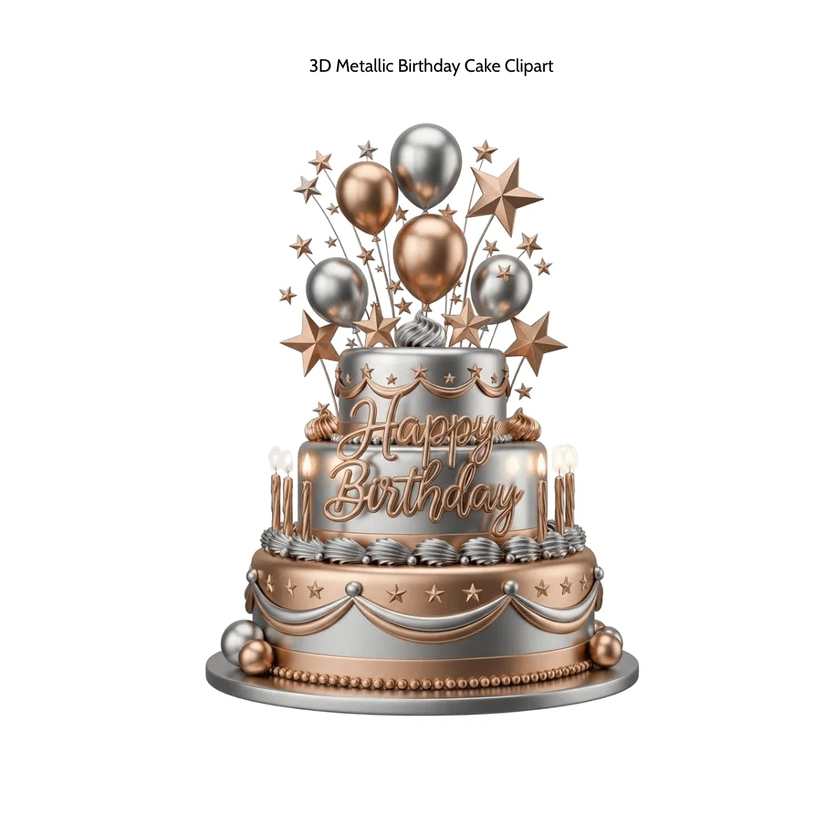 Free 3D Metallic Birthday Cake Clipart Template to Edit Online