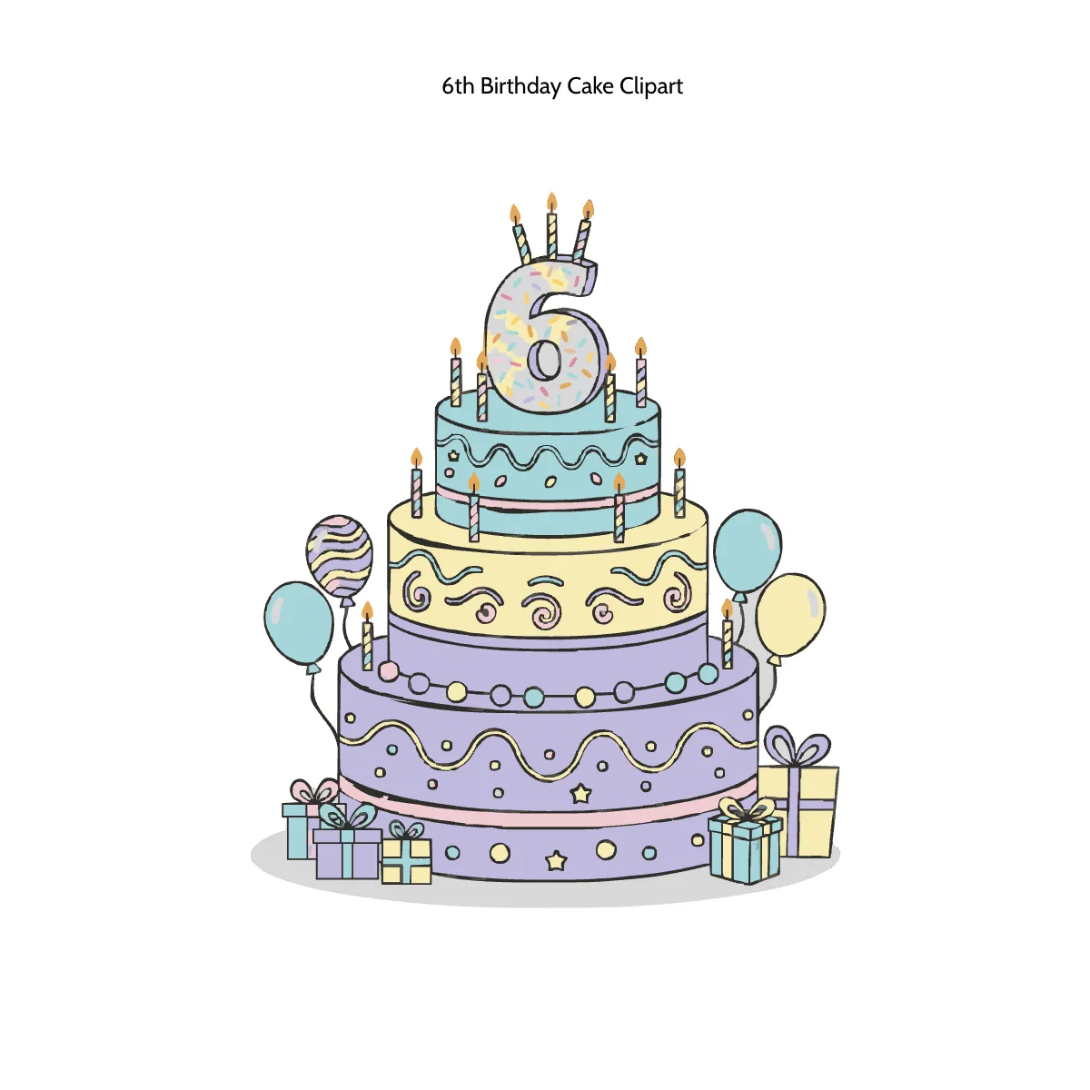 Free 6th Birthday Cake Clipart Template to Edit Online