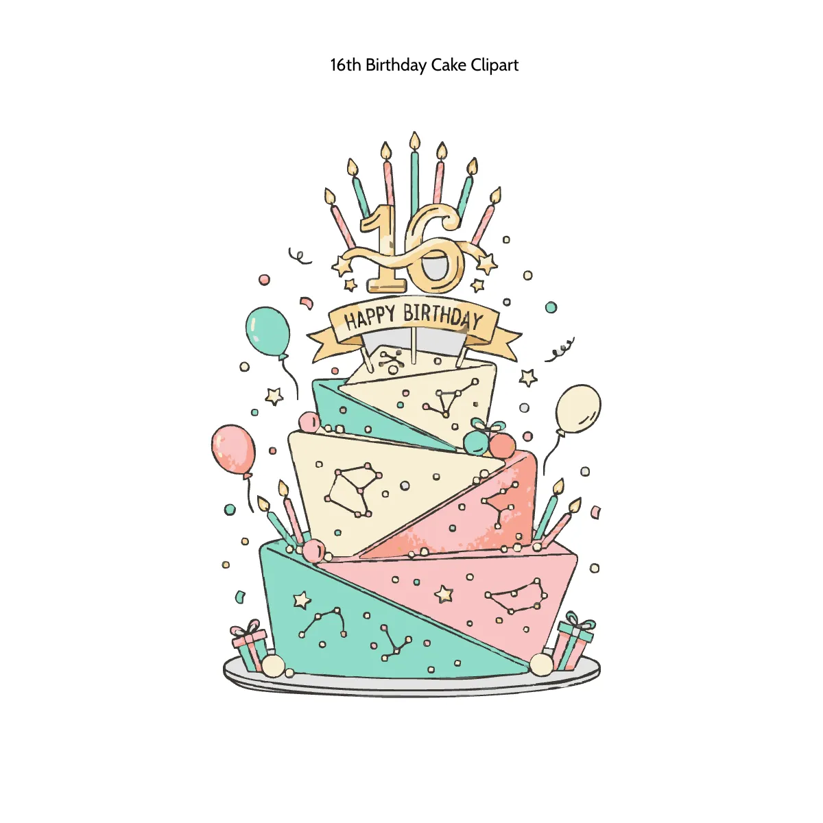 Free 16th Birthday Cake Clipart Template to Edit Online